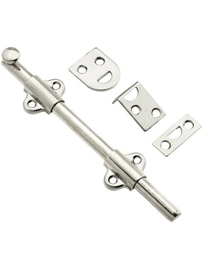6 inch Light Duty Surface Bolt In Solid Brass in Polished Nickel.